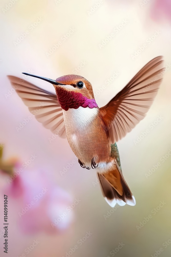 Naklejka premium a humming bird flying in the air with its wings spread