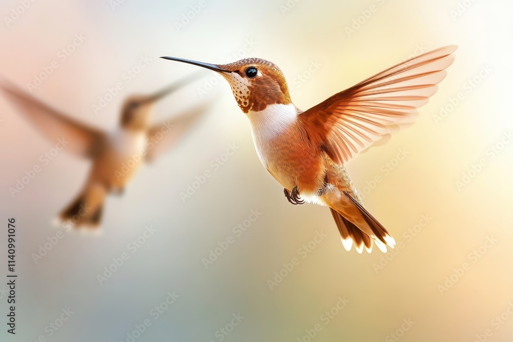 Fototapeta premium a humming bird flying in the air with its wings spread