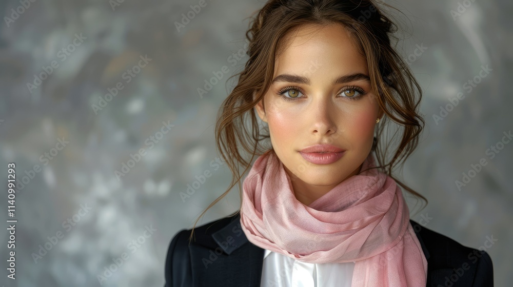 A portrait of a woman with a scarf, exuding elegance and confidence. A portrait of a woman with a scarf, exuding elegance and confidence.