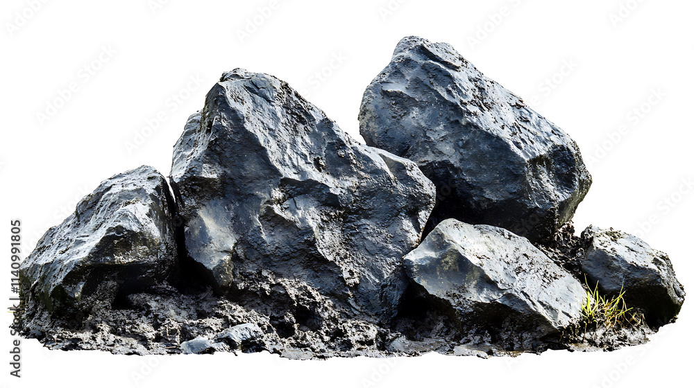 Side view on set of rocks covered in mud in isolated on white background Side view on set of rocks covered in mud in isolated on white background