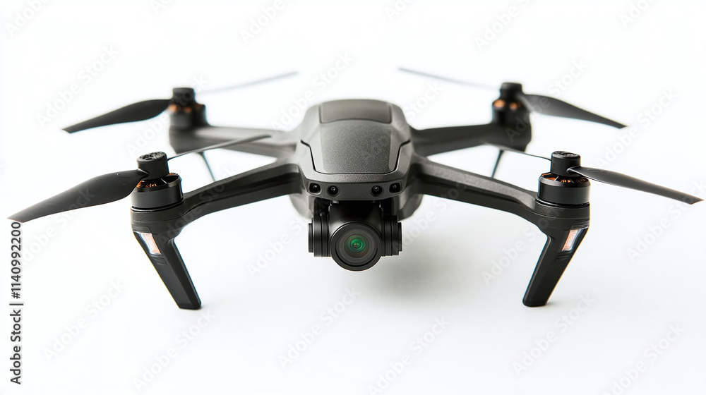 An isolated drone equipped with a camera and propeller, object device technology in aerial video capture, representing a modern quadcopter gadget for photography and surveillance. An isolated drone equipped with a camera and propeller, object device technology in aerial video capture, representing a modern quadcopter gadget for photography and surveillance.
