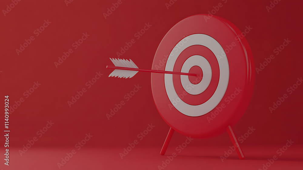 White arrow hits the bullseye on a red target, symbolizing precision and success in business and marketing, this 3d render inspires motivation and growth White arrow hits the bullseye on a red target, symbolizing precision and success in business and marketing, this 3d render inspires motivation and growth