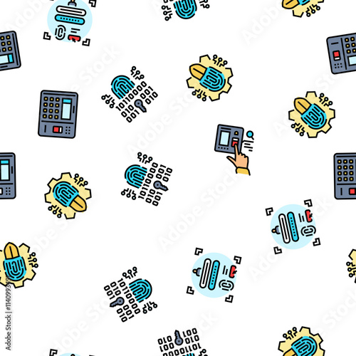 biometric fingerprint id finger vector seamless pattern thin line illustration