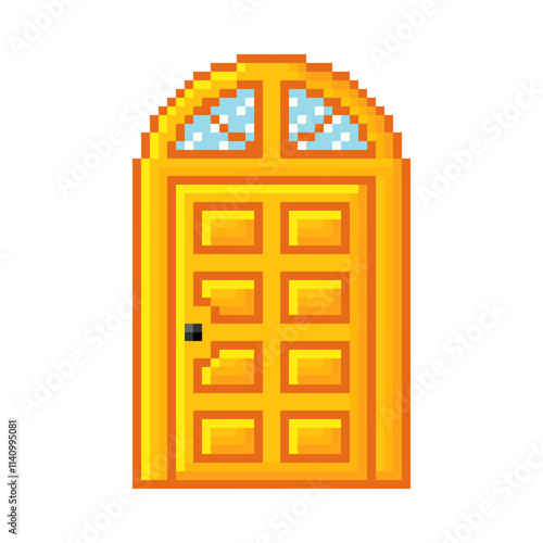 Yellow House Door Design With Pixel Art Style