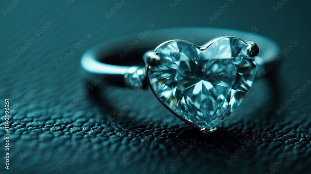 Heart-Shaped Brilliant Cut Diamond Ring on Textured Background Heart-Shaped Brilliant Cut Diamond Ring on Textured Background