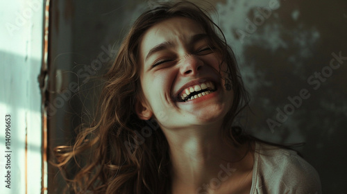 girl forcing a laugh trying to mask her pain