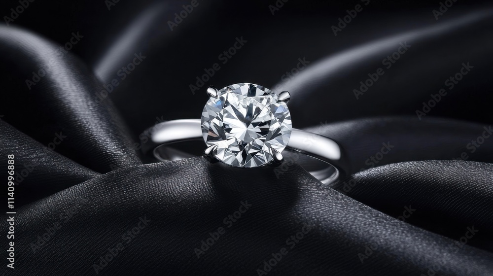 Elegant Diamond Ring on Silken Fabric with Soft Light Reflection Elegant Diamond Ring on Silken Fabric with Soft Light Reflection