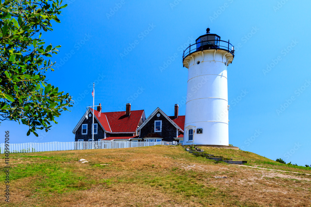 Nobska lighthouse with red brick housefor operator Nobska lighthouse with red brick housefor operator