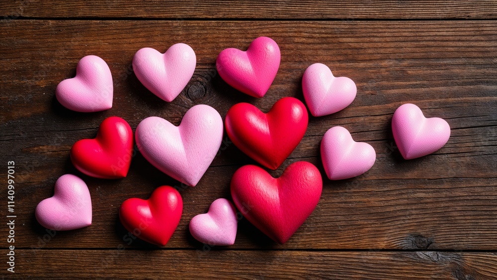 Hearts on a wooden background, symbolizing love, affection, and warmth, creating a rustic and heartfelt representation of deep emotional connections Hearts on a wooden background, symbolizing love, affection, and warmth, creating a rustic and heartfelt representation of deep emotional connections