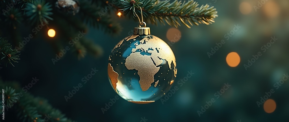 Christmas world map globe ornament ball in green colors Christmas world map globe ornament ball in green colors
