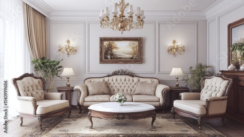 Elegant and Luxurious Living Room Interior with Vintage Decor