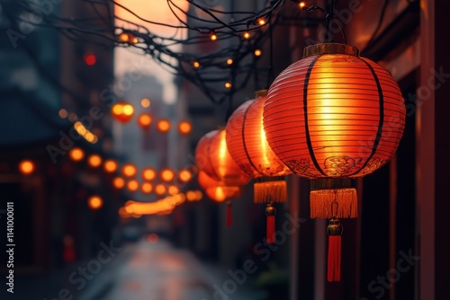 metropolitan street decor, colorful lanterns cascade joyfully in chinatown festival lights, creating a canopy of shadows and vivid hues, perfect for text