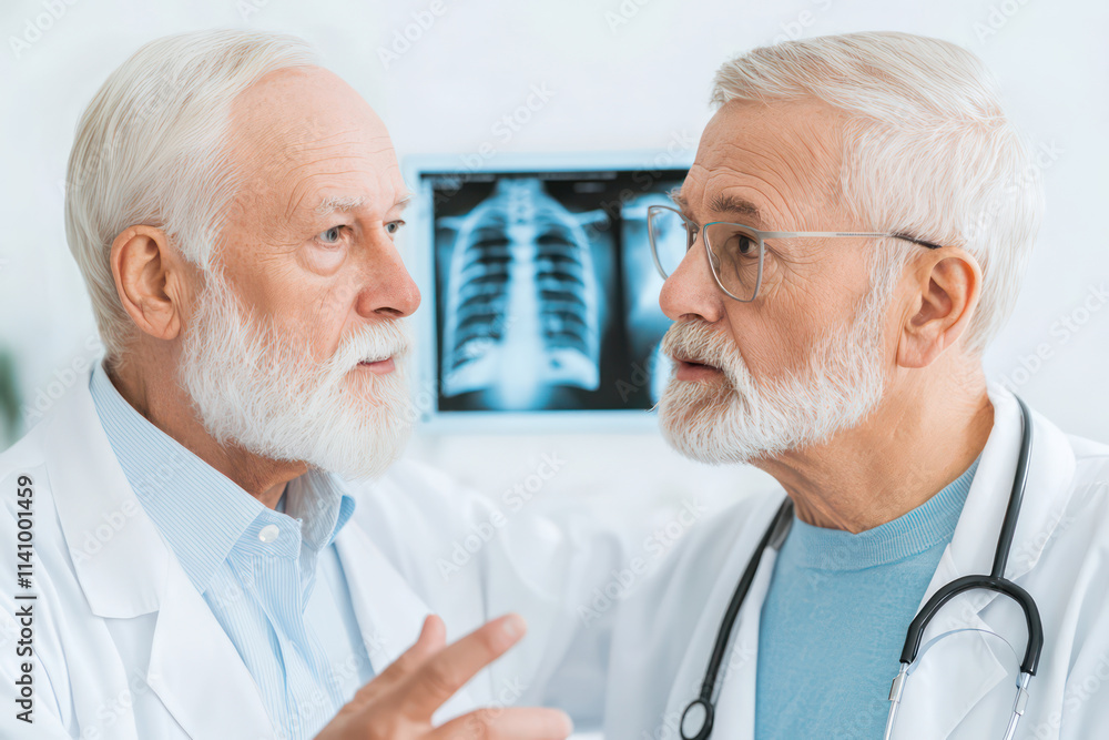 doctor explaining X ray image to patient in medical setting doctor explaining X ray image to patient in medical setting