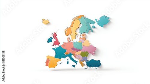 Europe political map, country divisions with emphasis on capitals, white background