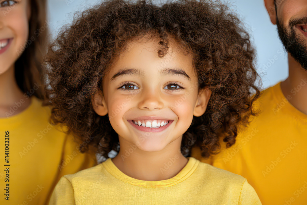 custom made wallpaper toronto digitaljoyful child with curly hair smiles brightly, wearing yellow shirt, surrounded by family members