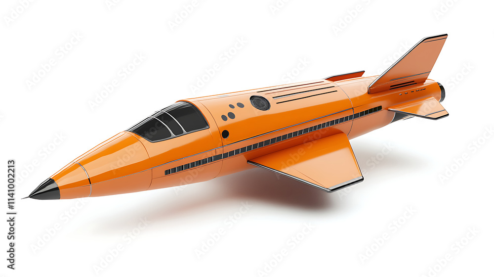One single orange spaceship isolated on white background One single orange spaceship isolated on white background