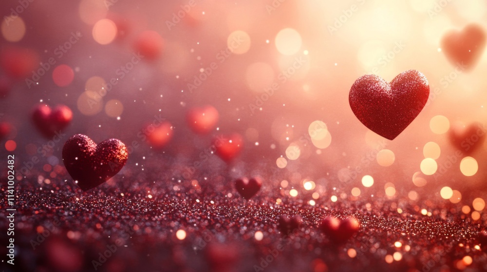 Sparkling Red Hearts Romantic Valentine Background Sparkling Red Hearts Romantic Valentine Background