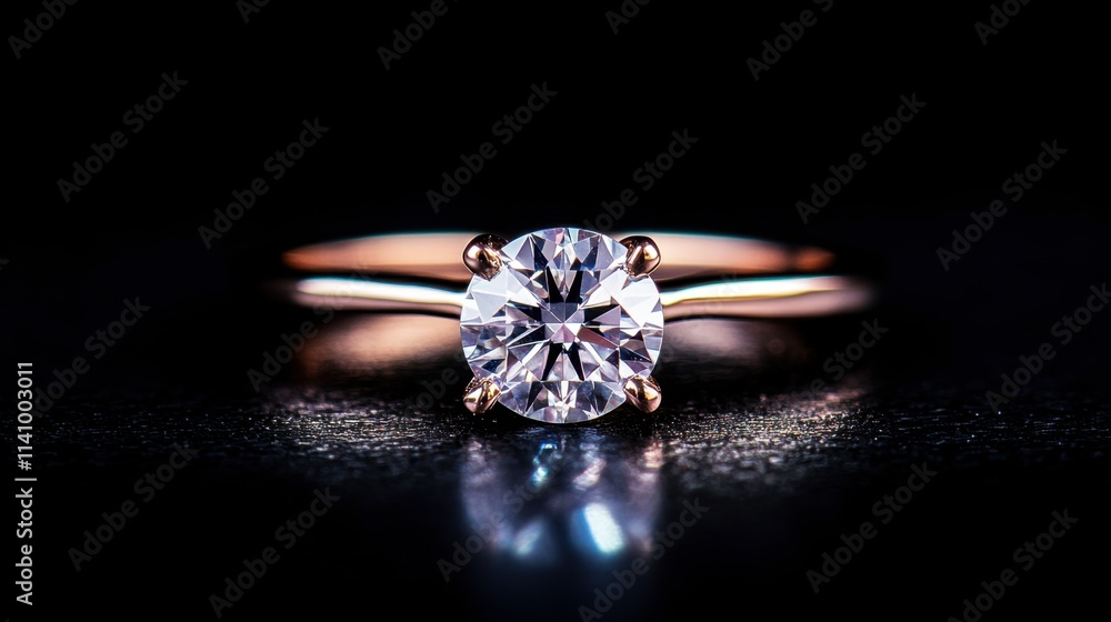 Elegant Diamond Ring on Dark Surface with Reflections and Sparkle Elegant Diamond Ring on Dark Surface with Reflections and Sparkle