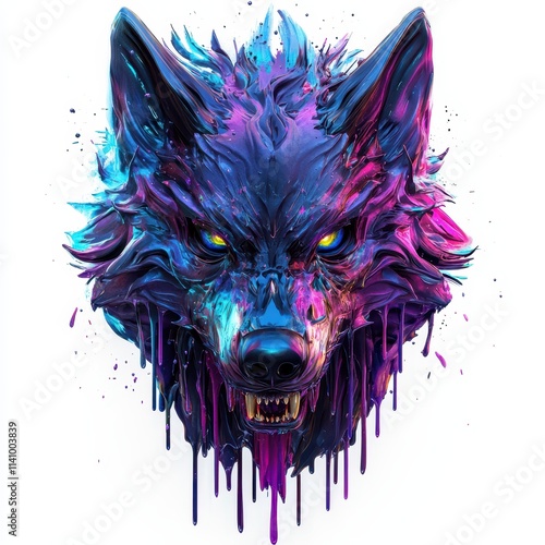 a wolf head with colorful paint spering photo