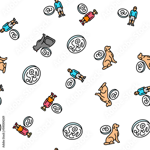 helminth worm parasite roundworm vector seamless pattern thin line illustration