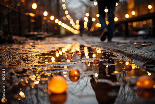 Rainwater creates enchanting reflections in puddles, transforming ordinary surfaces into captivating, distorted mirrors of world photo