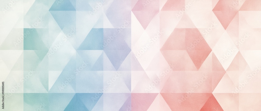 Obraz premium Abstract geometric pattern made up of multiple overlapping triangles in different shades of pink, blue, and light blue.
