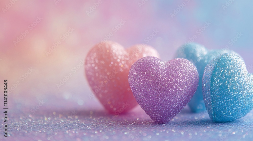 Fototapeta premium Glitter Hearts Pastel Colors Romantic Background
