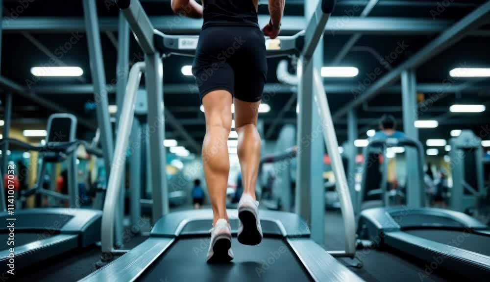 Person running on a treadmill in a gym Person running on a treadmill in a gym