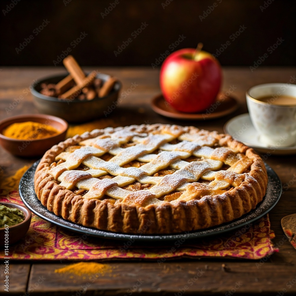 Traditional Indian Apple Pie with Jaggery Glaze and Spices Traditional Indian Apple Pie with Jaggery Glaze and Spices