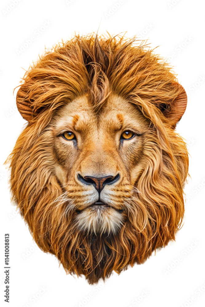 Majestic lion head with detailed golden mane isolated on transparent background