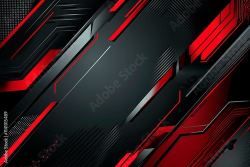 Dynamic technology-inspired abstract background with sharp red, black, and silver lines, creating a sleek and futuristic digital design.