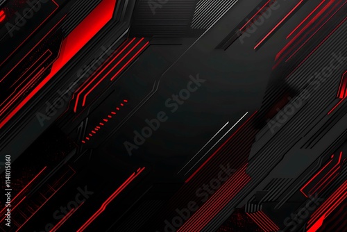Dynamic technology-inspired abstract background with sharp red, black, and silver lines, creating a sleek and futuristic digital design.