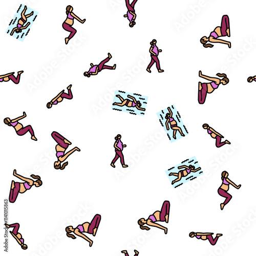 pregnant fitness vector seamless pattern thin line illustration
