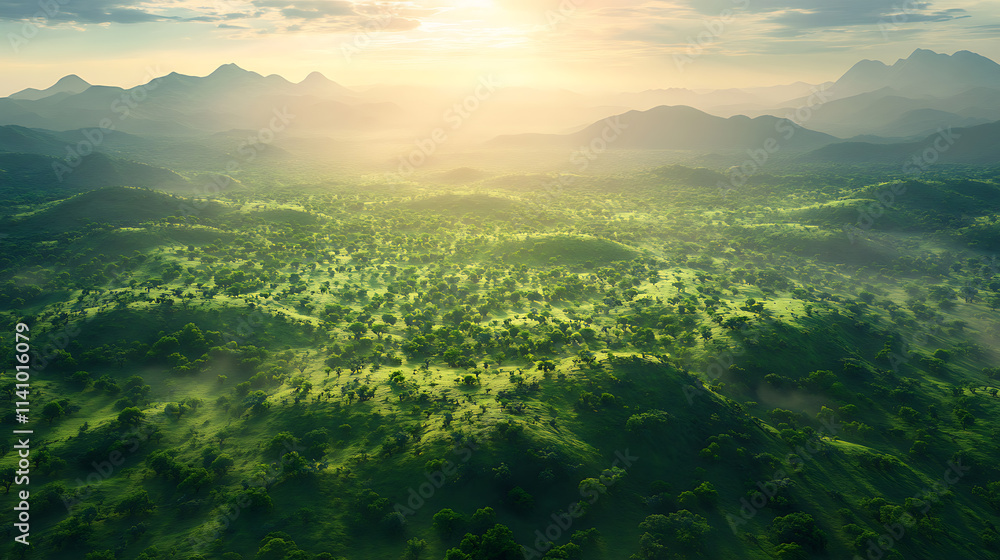 Pristine aerial view of a vast, lush african forest, symbolizing the ecological efforts of the great green wall initiative combating desertification and climate change Pristine aerial view of a vast, lush african forest, symbolizing the ecological efforts of the great green wall initiative combating desertification and climate change