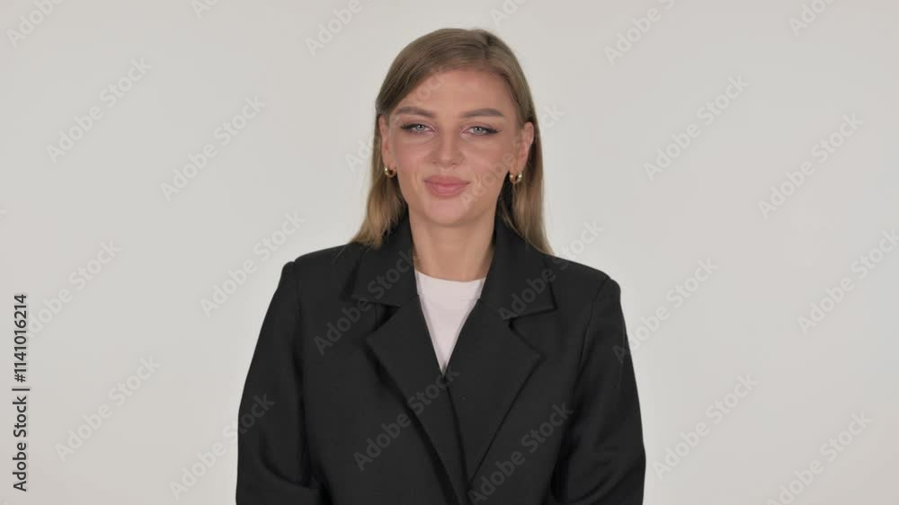 Portrait of Businesswoman with Okay Sign on White Background Portrait of Businesswoman with Okay Sign on White Background