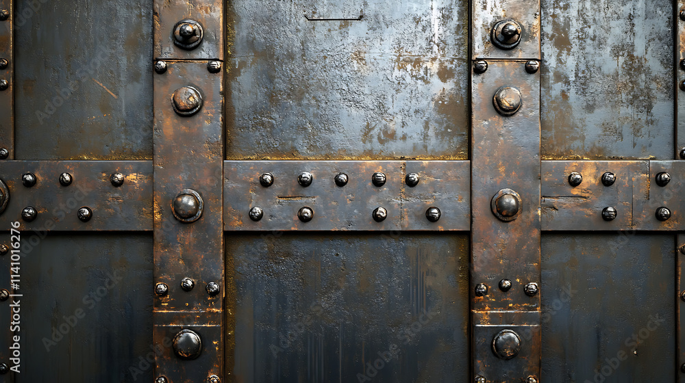 Fototapeta premium Metallic safe door, representing security and protection, a solid steel vault for banking and storage