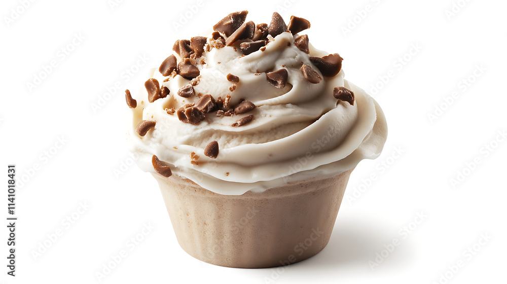 Isolated on a white background, close-up of ice cream with the top of the ice cream cup Isolated on a white background, close-up of ice cream with the top of the ice cream cup