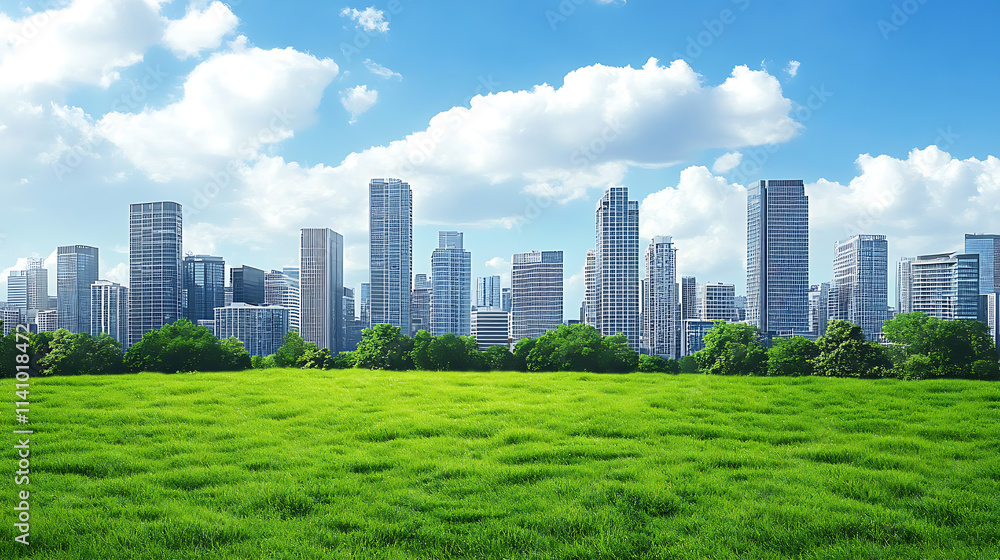 Modern office buildings with green lawns in the background of a commercial and business center Modern office buildings with green lawns in the background of a commercial and business center