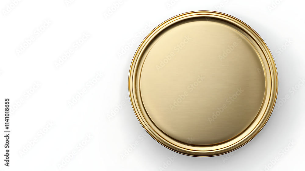 Isolated top view of a realistic golden jar lid mockup on a white background, 3d model of a metal bottle top, round container cover made of aluminum or tin, coin or medal mock up Isolated top view of a realistic golden jar lid mockup on a white background, 3d model of a metal bottle top, round container cover made of aluminum or tin, coin or medal mock up