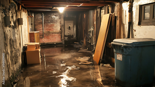 Wallpaper Mural Flooded basement with standing water and damaged interior Torontodigital.ca