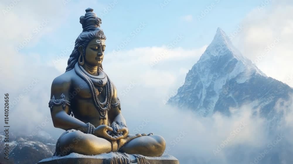 Divine image of lord shiva meditating peacefully in the breathtaking himalayas landscape Divine image of lord shiva meditating peacefully in the breathtaking himalayas landscape