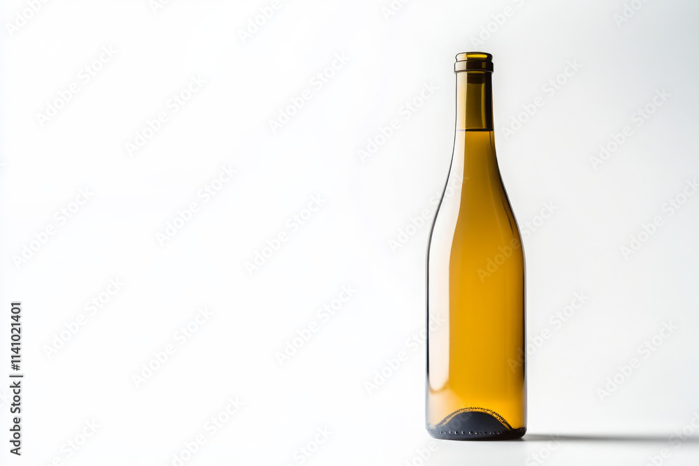 Isolated glass sake bottle with screw cap on white background featuring a shadow and space for text on the black label
Isolated glass sake bottle with screw cap on white background featuring a shadow and space for text on the black label