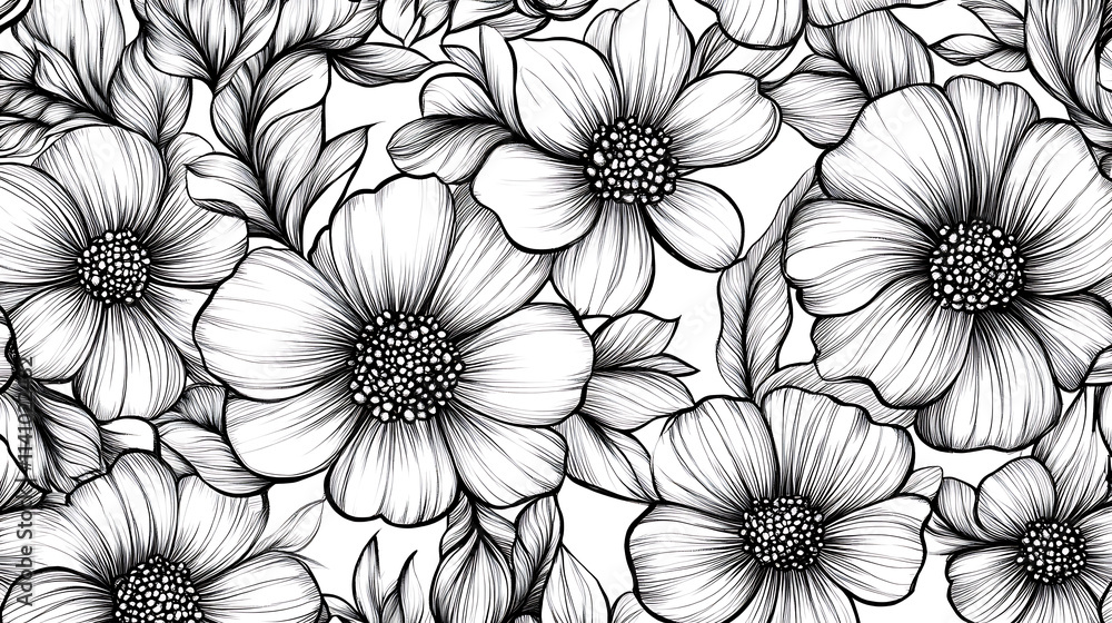 Hand-drawn harmony: a serene floral pattern in neutral tones Hand-drawn harmony: a serene floral pattern in neutral tones