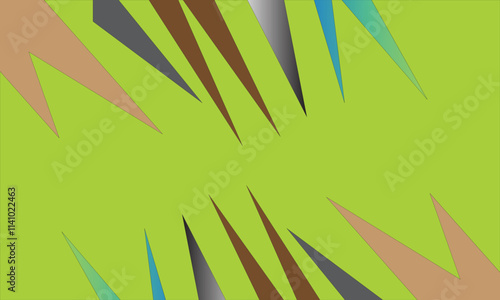 A bold abstract composition featuring sharp, colorful spikes radiating on a green backdrop.