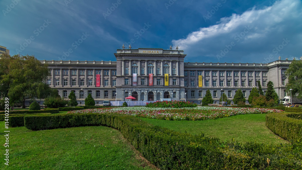 Naklejka premium Mimara museum and public park in Zagreb timelapse hyperlapse, Croatia