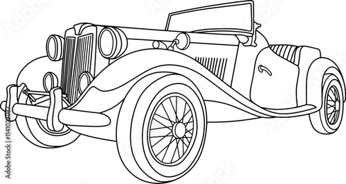 retro classic car line vector illustration isolated on white background