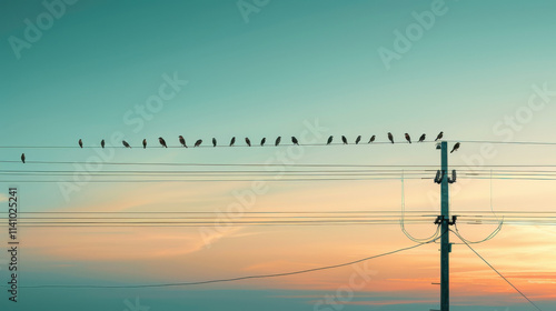 Birds returning from warmer climates, gathering on power lines