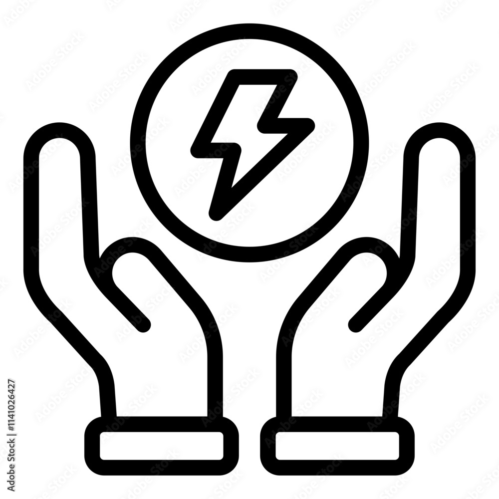 Hand saving energy outline icon for eco friendly awareness Hand saving energy outline icon for eco friendly awareness