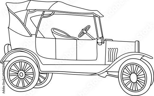 very old car line vector illustration isolated on white background