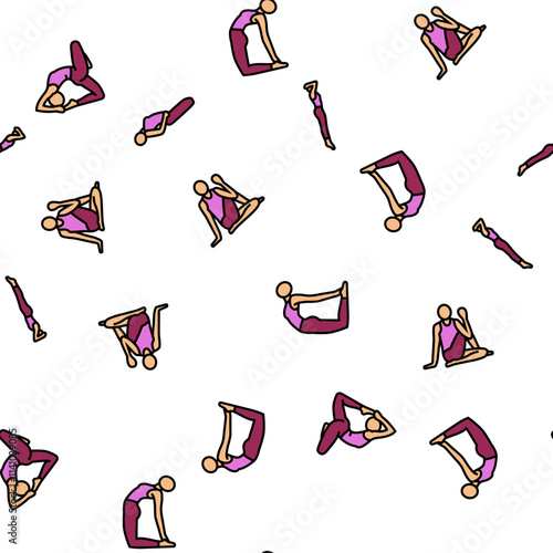 yoga exercises sport health vector seamless pattern thin line illustration